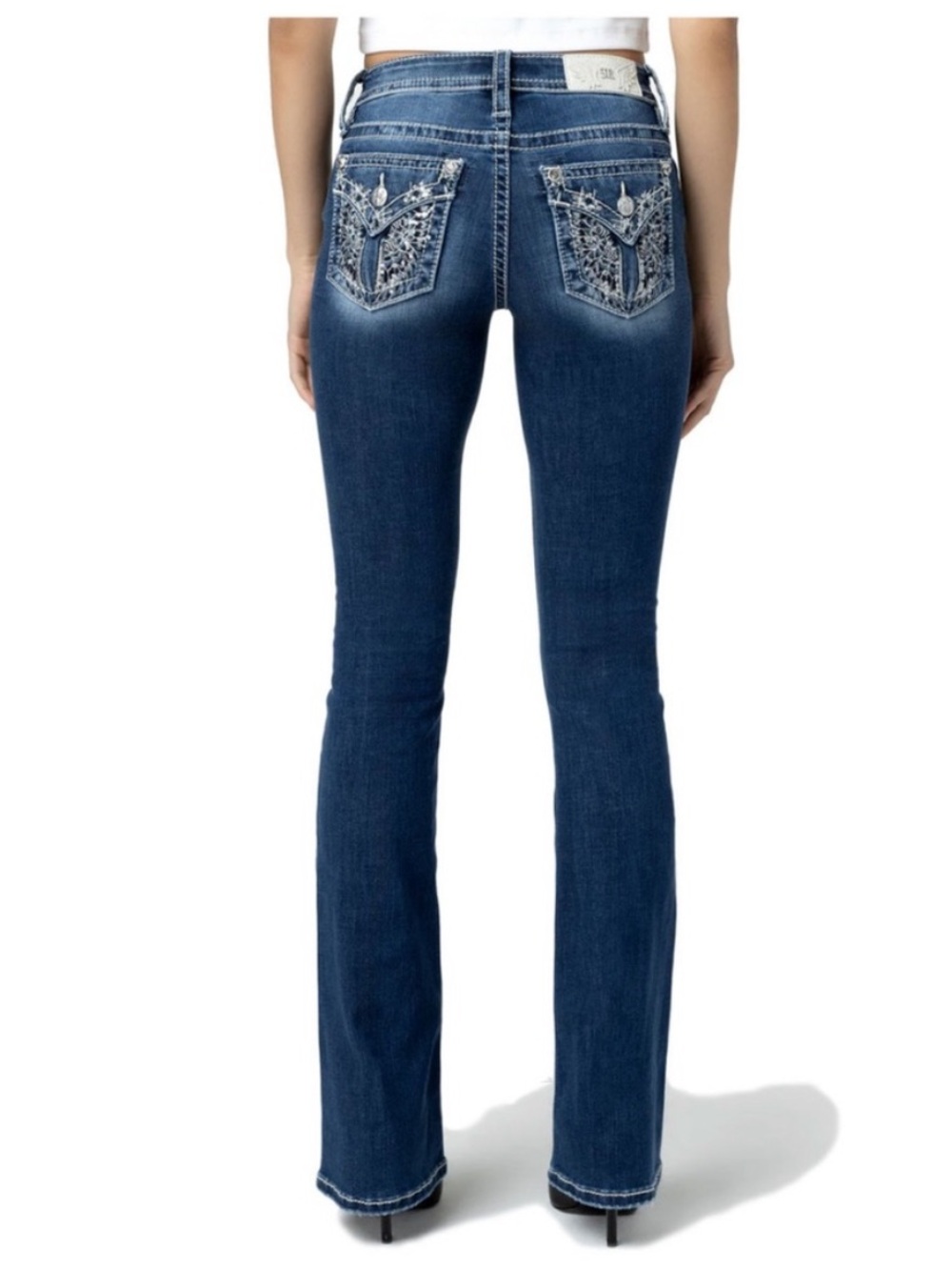 Miss Me 29 x 34 Jeans Mid-rise Boot cut Dark Blue Albus Faux Flap Pocket NWT